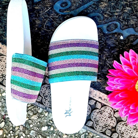 LFL Shoes - GLITTER Stripe Slides Sandals SPRING ARRIVALS!